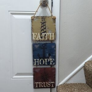 Rustic Nautical Wall Decor with Faith, Hope, Trust Signs